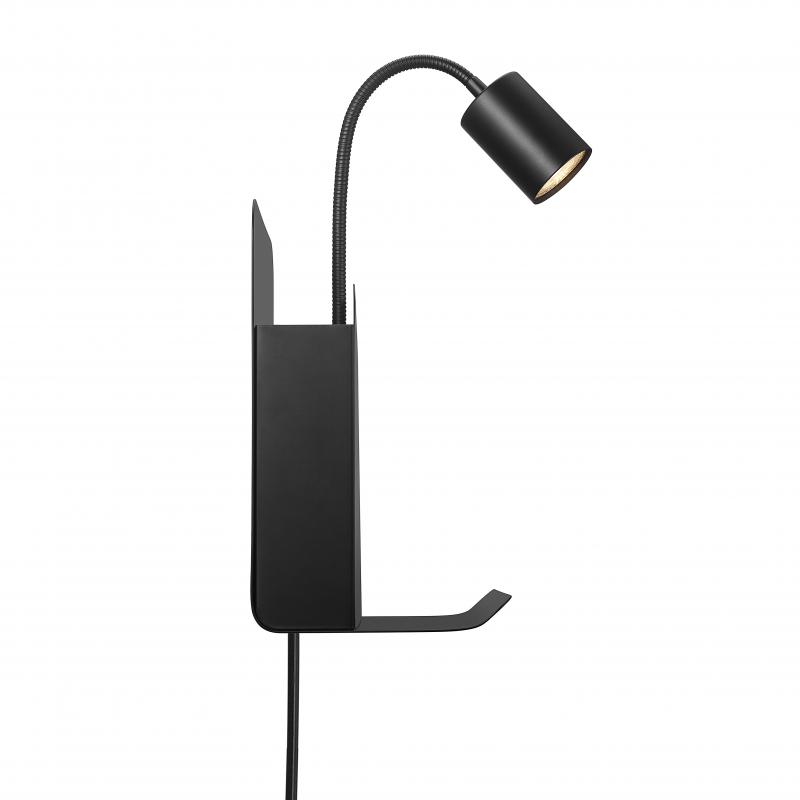 Nordlux USB Roomi Wandleuchte in Schwarz mit Magazinfach